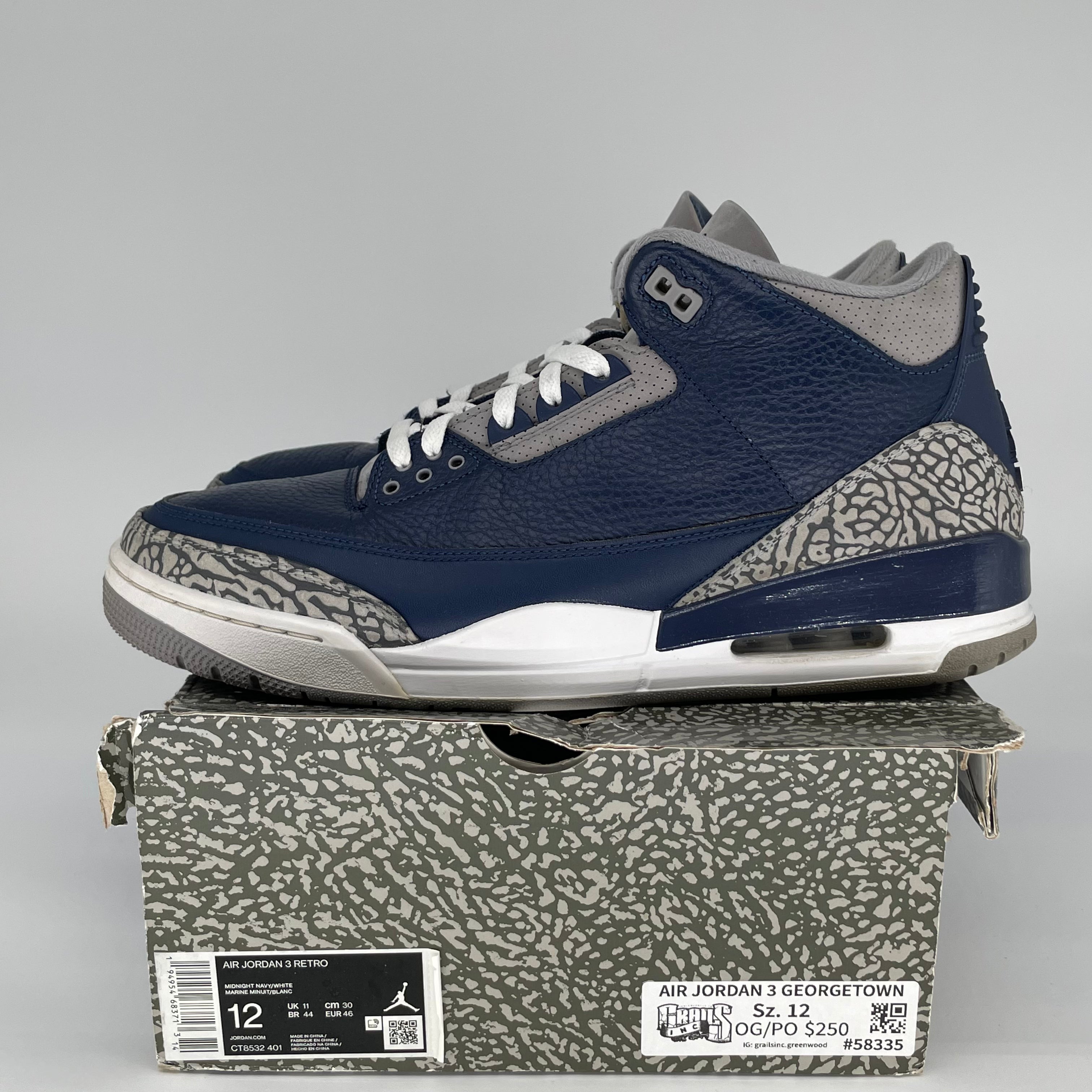 AIR JORDAN 3 Retro Georgetown Basketball Shoes Men's Size 12 - White/Blue/Grey (Style Code CT8532-401) | Authentic Sneakers for Casual Wear, Street Style & Basketball Games