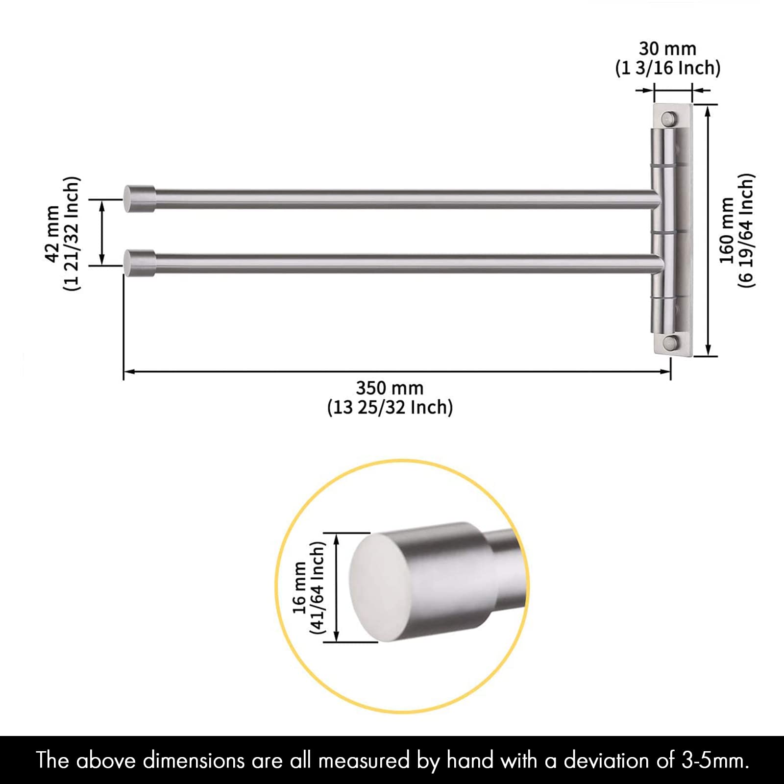 13.8 Inch Swing Mount Towel Bar - 2-Arm Stainless Steel Wall Towel Holder with Brushed Finish (A2102S2-2) | Durable SUS304 for Bathroom, Kitchen & Spa Decor