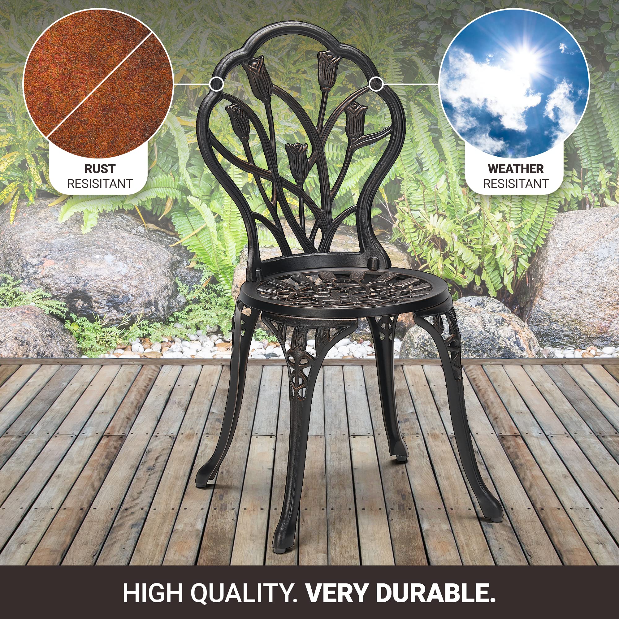 Laurel Canyon Antique Copper Finish Outdoor Patio Set - Rust-Resistant Small Round Table with 2 Chairs for Porch, Lawn, Garden, Poolside & Backyard | Perfect for Outdoor Dining, Relaxation & Entertaining