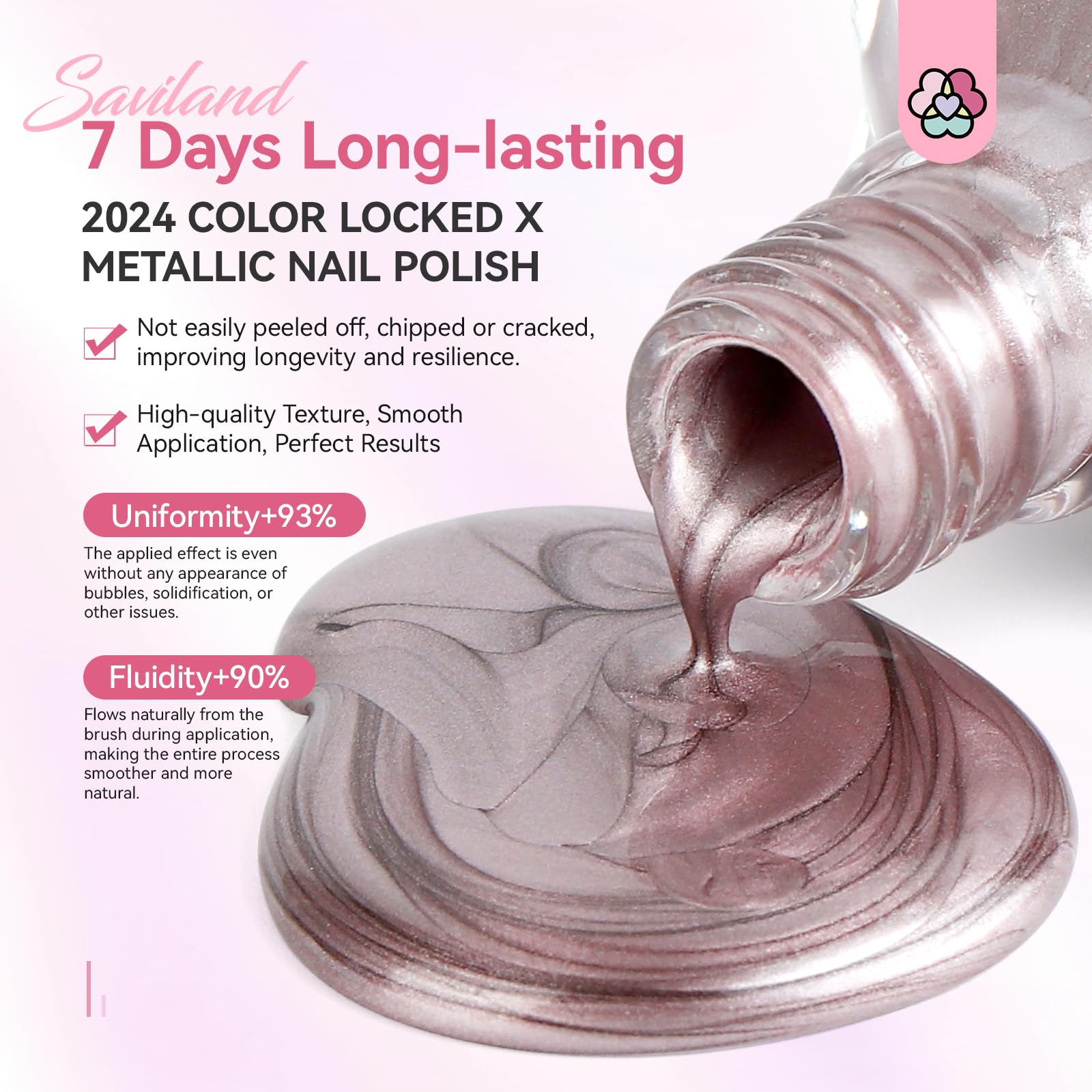 SAVILAND Metallic Rose Gold Nail Polish - 0.34 oz Quick Dry Chrome Nail Lacquer with Castor Oil, Chip Resistant & Easy Removal | DIY Nail Art for Toes & Fingers | Perfect for Home Manicures, Parties & Special Occasions