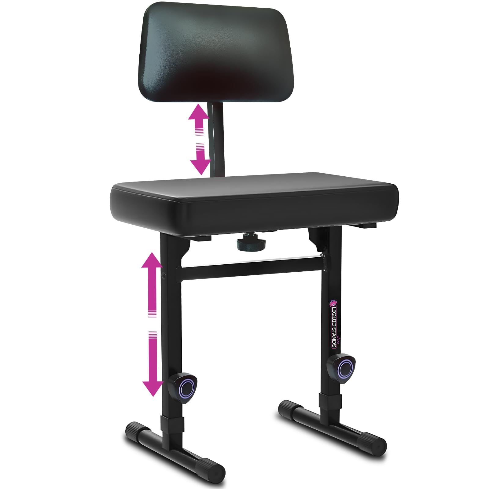 Adjustable Piano Bench with Backrest & Black Padded Cushion - Ergonomic Keyboard Stool for Musicians, Digital Piano & Keyboard Stand - Perfect for Home Studios, Music Lessons & Live Performances