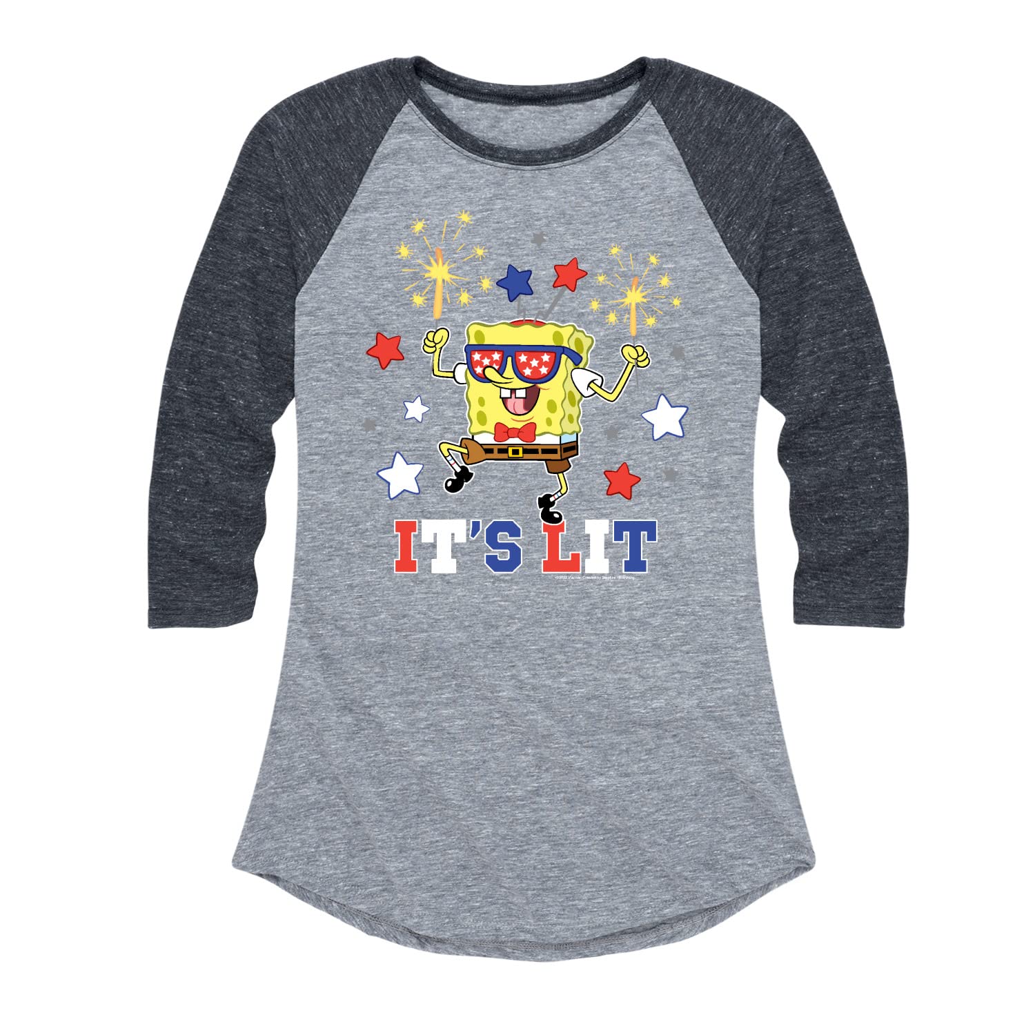 Spongebob Squarepants 'It's Lit' Women's Raglan Graphic T-Shirt | Soft Cotton Blend | Casual & Trendy Streetwear | Perfect for Parties, Cosplay & Everyday Wear