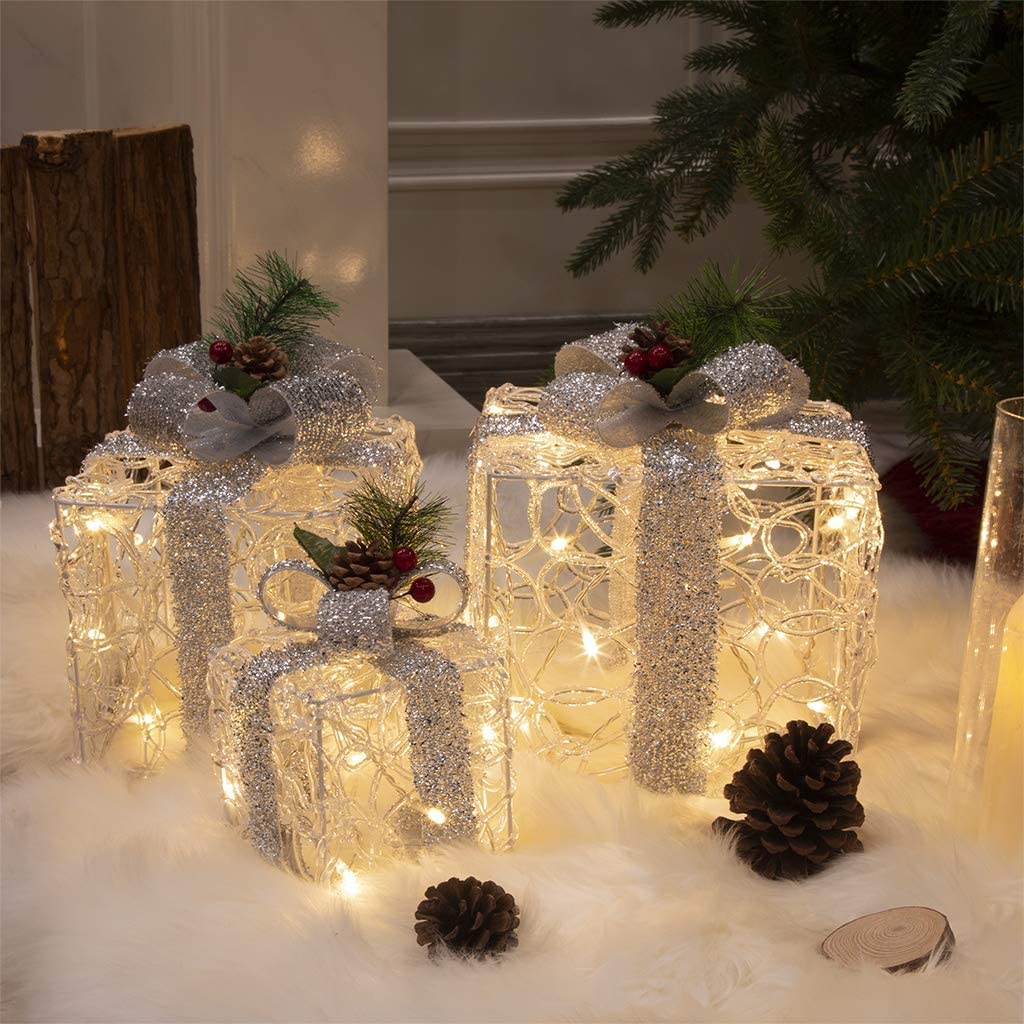 EAMBRITE 3-Pack 48LT Lighted Gift Boxes - Christmas, Wedding, Party Decor
