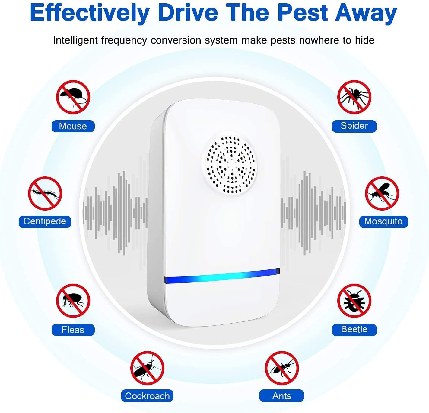 Prextex Ultrasonic Pest Repeller - Electronic Plug-in Indoor Pest Control for Home, Office - Repels Mosquitoes, Lizards, Rats, Cockroaches & Insects - Silent Operation - Ideal for Bedrooms, Kitchens, Basements & Living Spaces