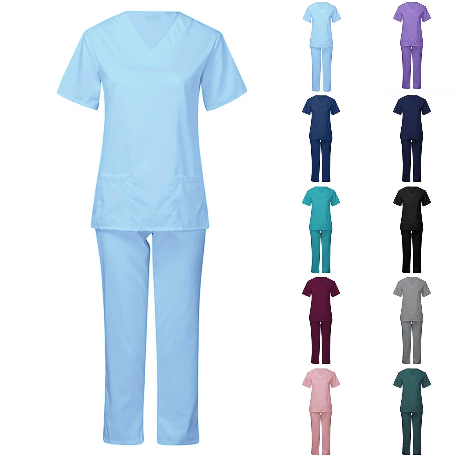 Women's 2-Piece Scrub Sets - V-Neck Tops & Long Pants for Nurses & Summer Wear