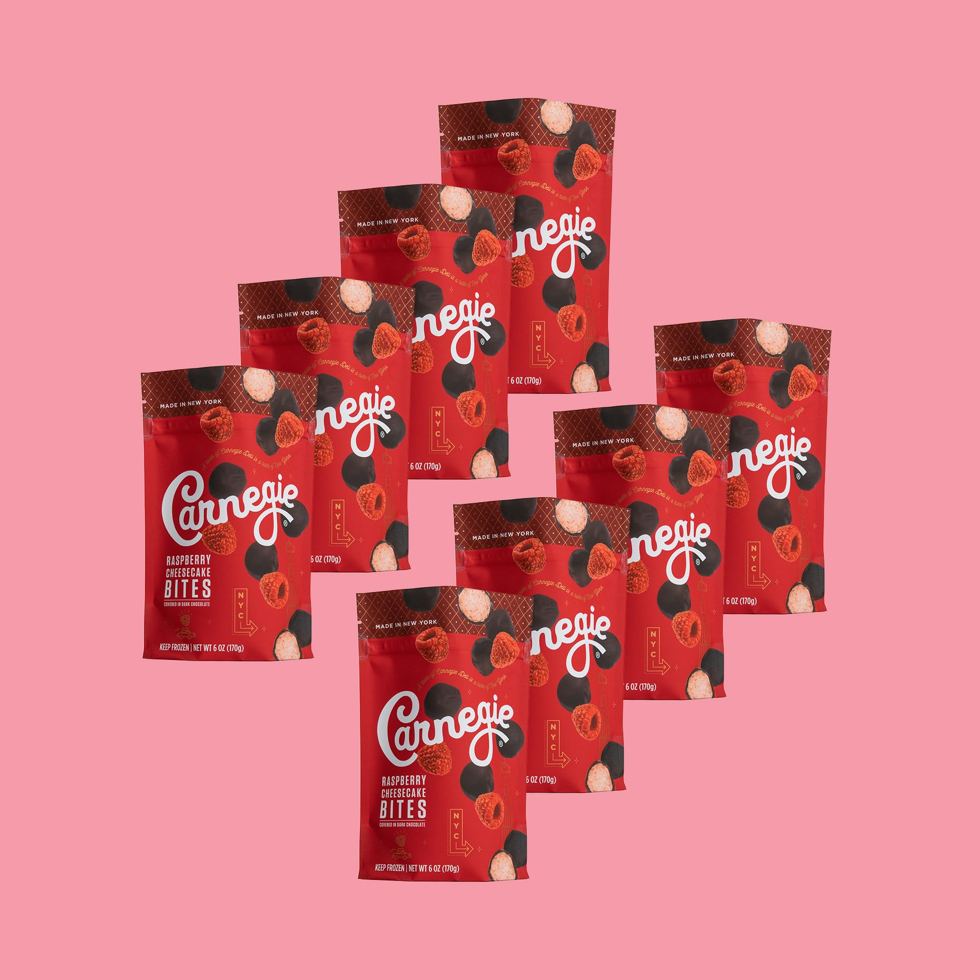 Delicious Raspberry Cheesecake Bites - Gourmet Dessert Snacks - 6 Oz Pack of 8 (80 Bites Total) - Perfect for Parties, Gifts & Sweet Cravings