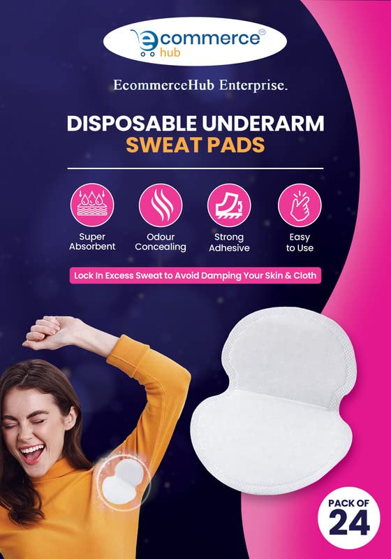 EcommerceHub™ Disposable Underarm Sweat Pads for Women & Men - 24 Pack, Invisible White Sweat Absorbing Pads for Armpit Protection | Odor Control & Comfort for Daily Wear, Workouts & Formal Occasions