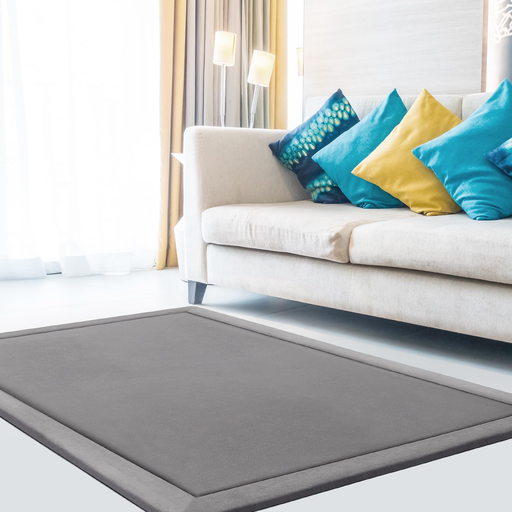 MICRODRY Memory Foam Area Rug - Soft Microfiber Carpet with Built-in Rug Pad, Fade & Stain Resistant - Perfect for Living Room, Bedroom, Kids Room (3'x5', Dark Grey) - Ideal for Home Decor, Cozy Flooring & Family Comfort