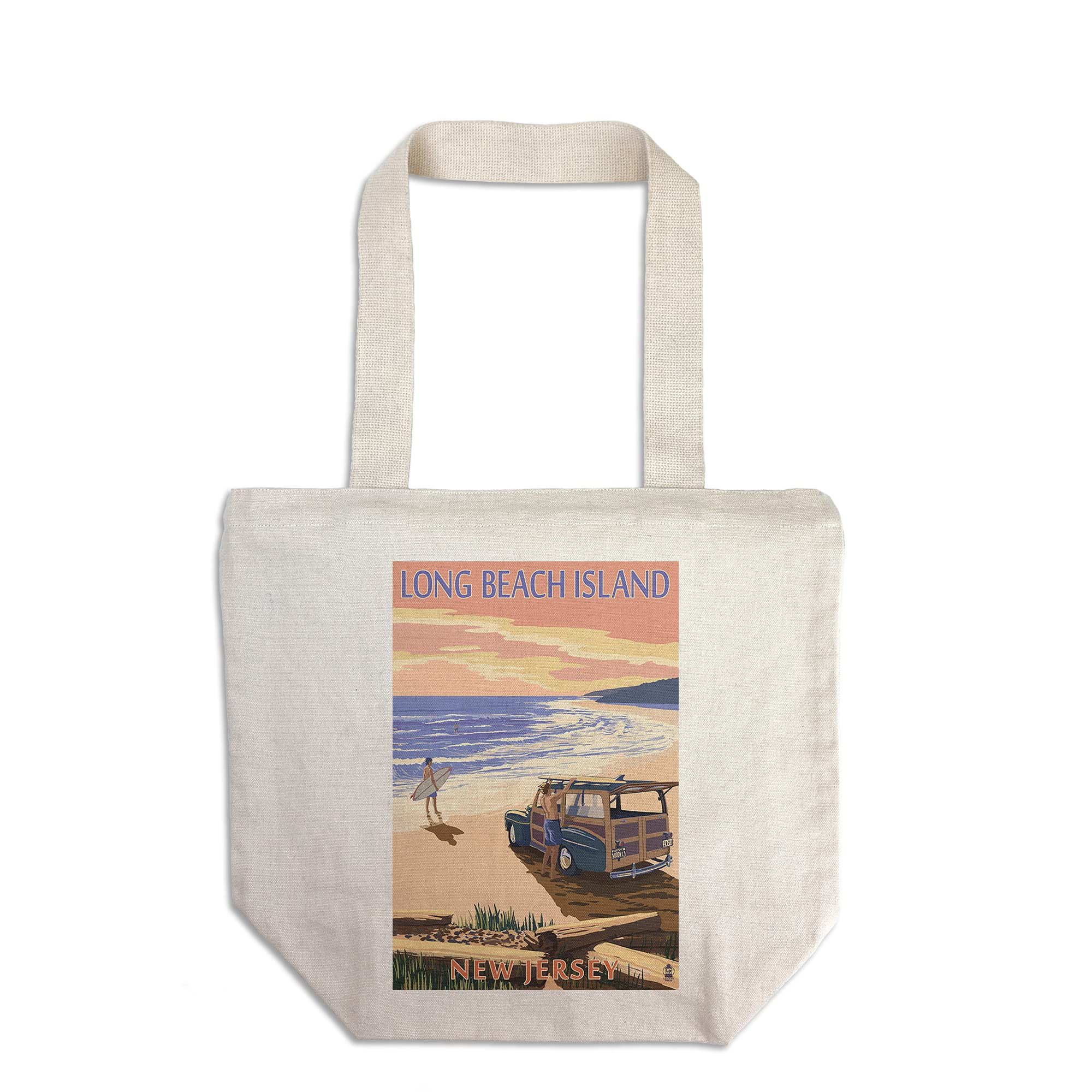 Lantern Press Long Beach Island NJ Woody on Beach - 100% Cotton Canvas Reusable Tote Bag for Groceries, Shopping & Beach Trips