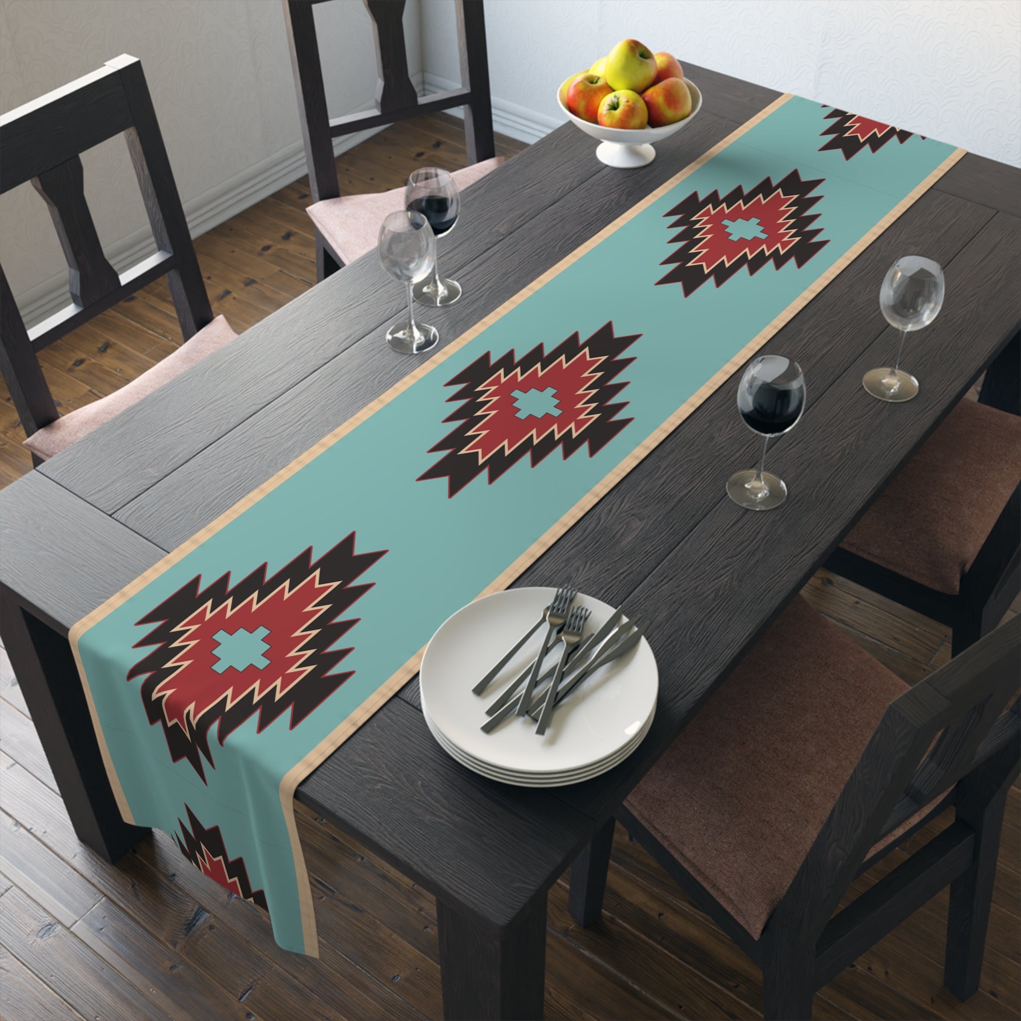 Southwestern Bohemian Rustic Table Runner - Cotton or Polyester Dining Room Decor - 2 Size Options for Kitchen & Holiday Table Settings