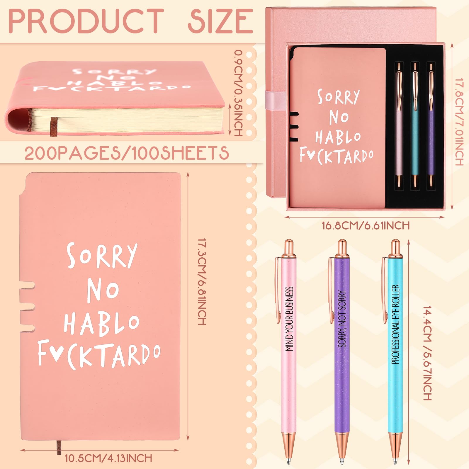 5-Piece Funny Sarcastic Journal Set with Pens - Pink Notebook Gift Box for Women, Coworkers & Wife - Office Humor, Christmas Present & Daily Writing Companion