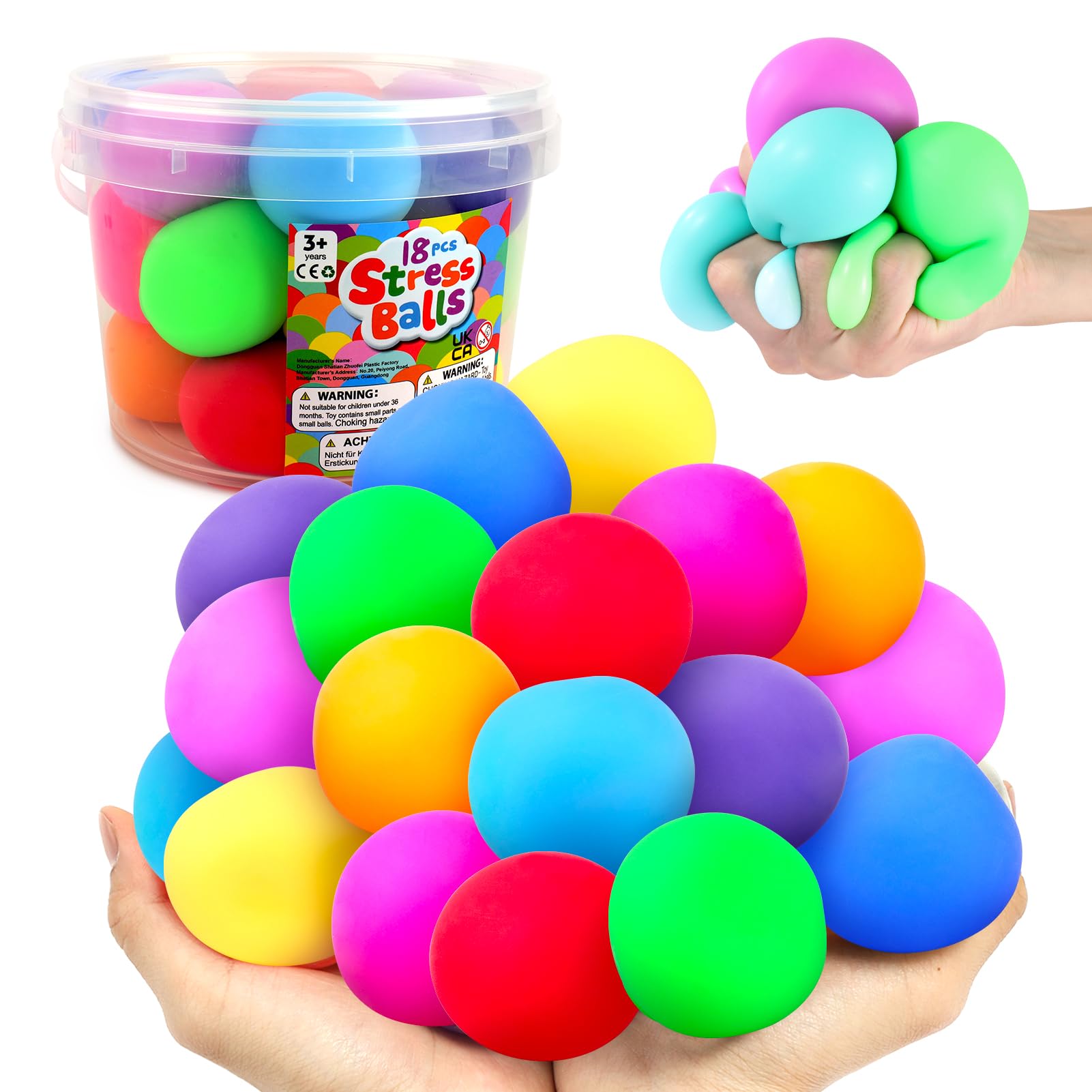 18 Pack Squishy Stress Balls for Kids & Adults - Stretchy Fidget Toys for Anxiety Relief, Hand Therapy & Sensory Play - Perfect for Classroom Prizes, Party Favors & Easter Gifts (Great for Office, School & Home Use)