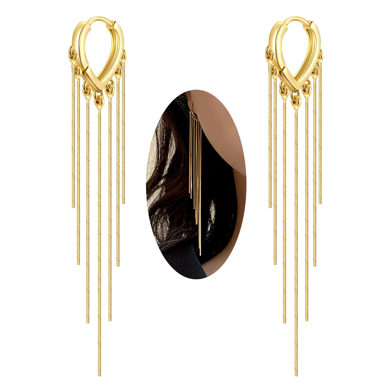 Kesaplan 925 Sterling Silver Dangle Tassel Earrings for Women - Elegant Chandelier Earrings with Long Gold Tassel (4.5 Inch) - Perfect for Parties, Weddings & Evening Events