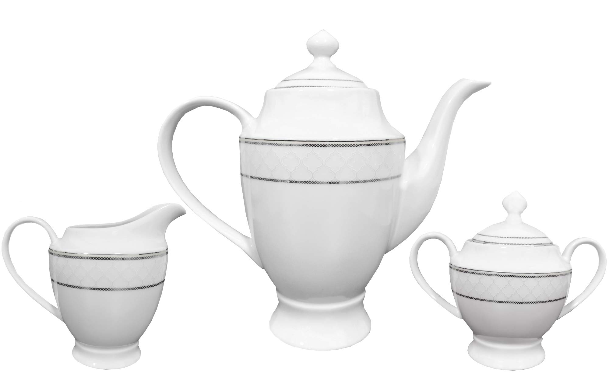 57-Piece Elegant Bone China Dinnerware Set for 8 - Silver Trim, Formal Dining & Special Occasions