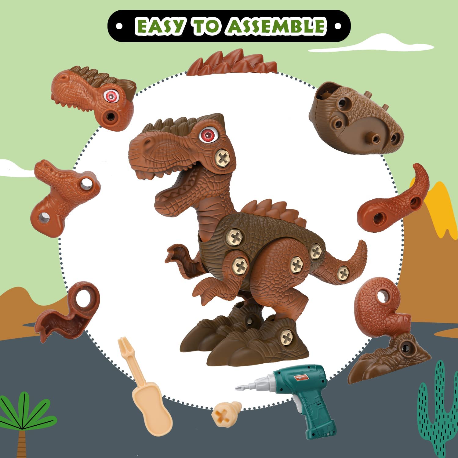 TOY Life 4-Pack Take Apart Dinosaur STEM Toys for Kids Ages 3-12 | Educational Building Construction Set with Tools | Preschool Learning Toys & Toddler Boys Gifts | Perfect for Birthday Parties, Classroom Activities & Creative Play
