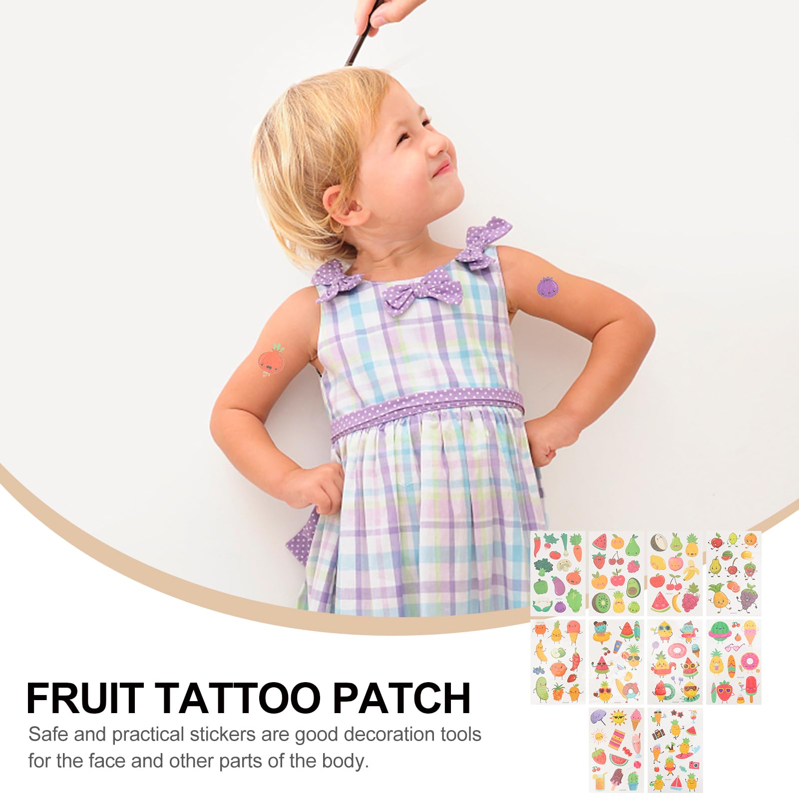FOMIYES 10 Sheets Kids Temporary Tattoos - Fruit & Vegetable Cartoon Body Art Stickers for Boys & Girls - Waterproof Party Favors, Wall Decals, Birthday Party Supplies - Perfect for Halloween, Summer Camp & Playtime Fun