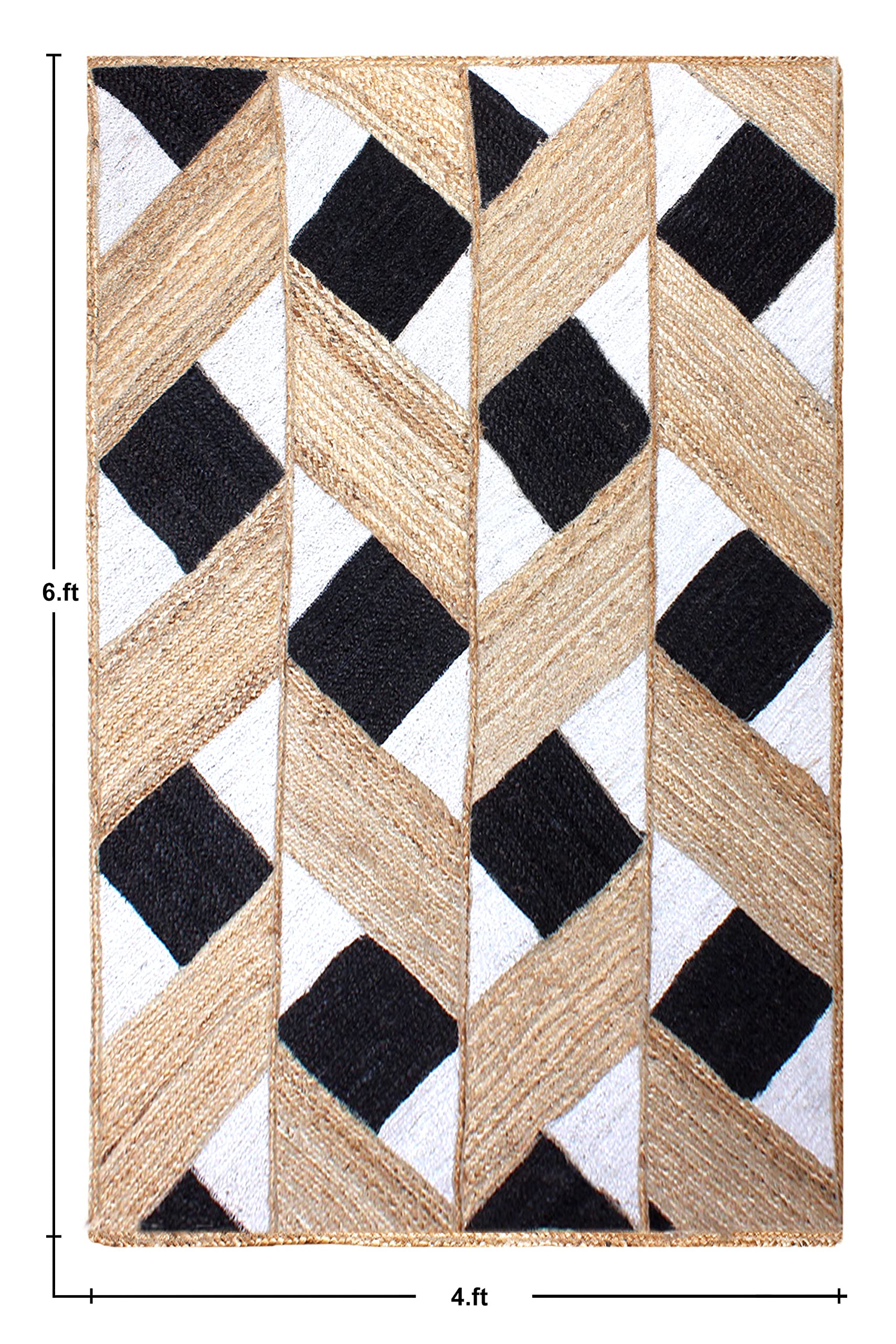 Hand Braided Geometric Beige & Black Area Rug - 4x4 Feet Square Boho Chic Decor for Hallway, Dining Room, Living Room, Bedroom & Kitchen | Soft & Durable Floor Mat for Home, Office & Airbnb Styling