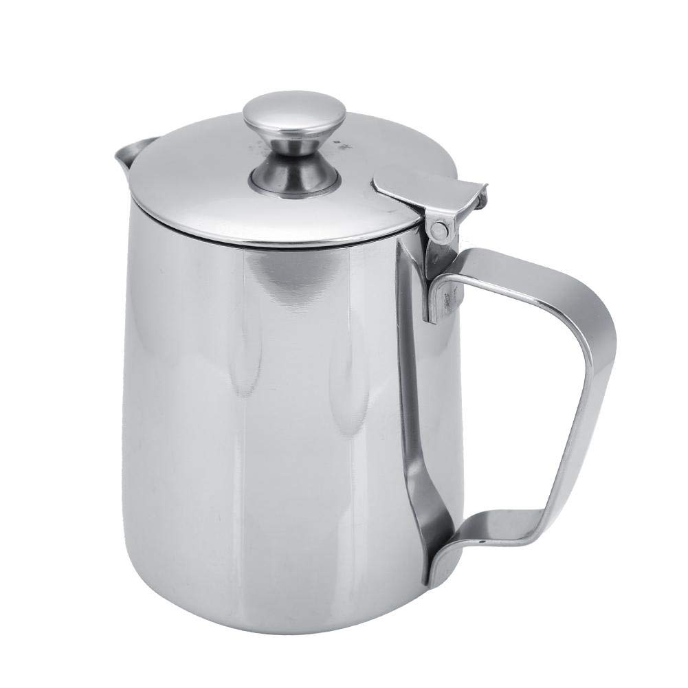 Stainless Steel Milk Frother Cup with Lid - 350mL Handheld Milk Steamer for Espresso, Cappuccino & Latte Art - Perfect for Home, Office & Kitchen Use