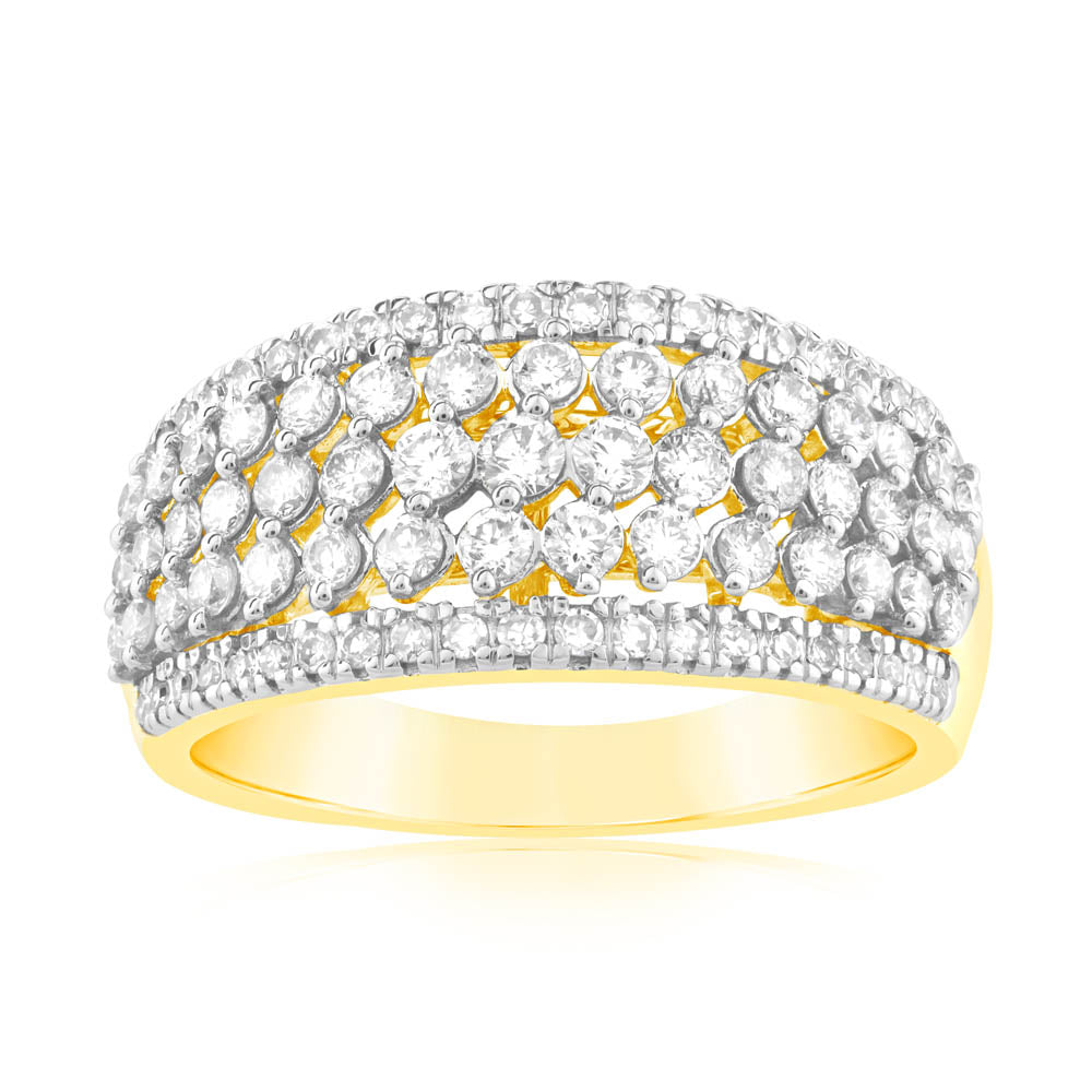 0.95 Carat Cluster Diamond Ring in 14K Yellow Gold - Elegant Wedding, Engagement & Evening Wear Jewelry for Women