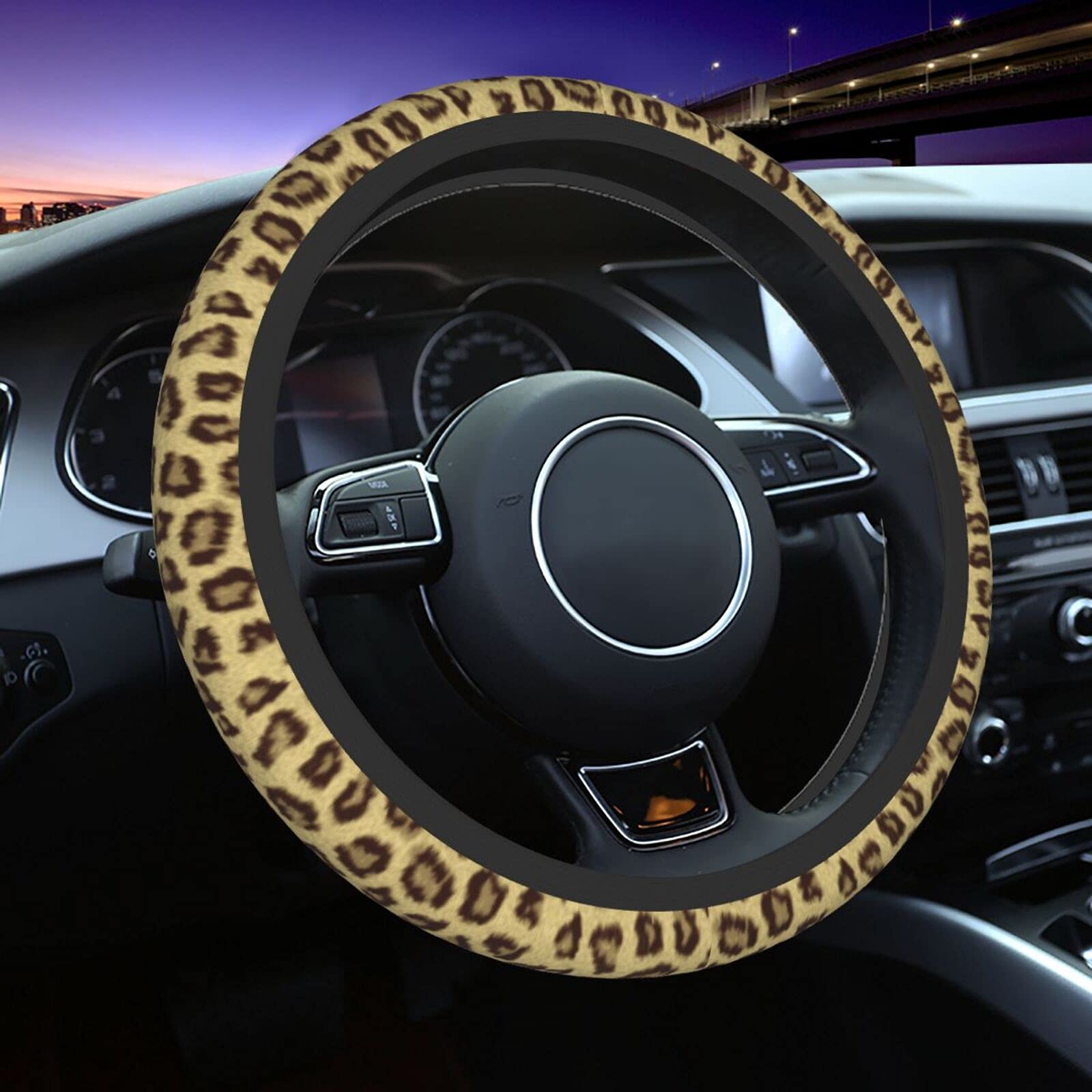 Cheetah Print Steering Wheel Cover - Non-Slip Universal Fit Car Accessory for Women & Men - Perfect for Hot Weather & Long Drives
