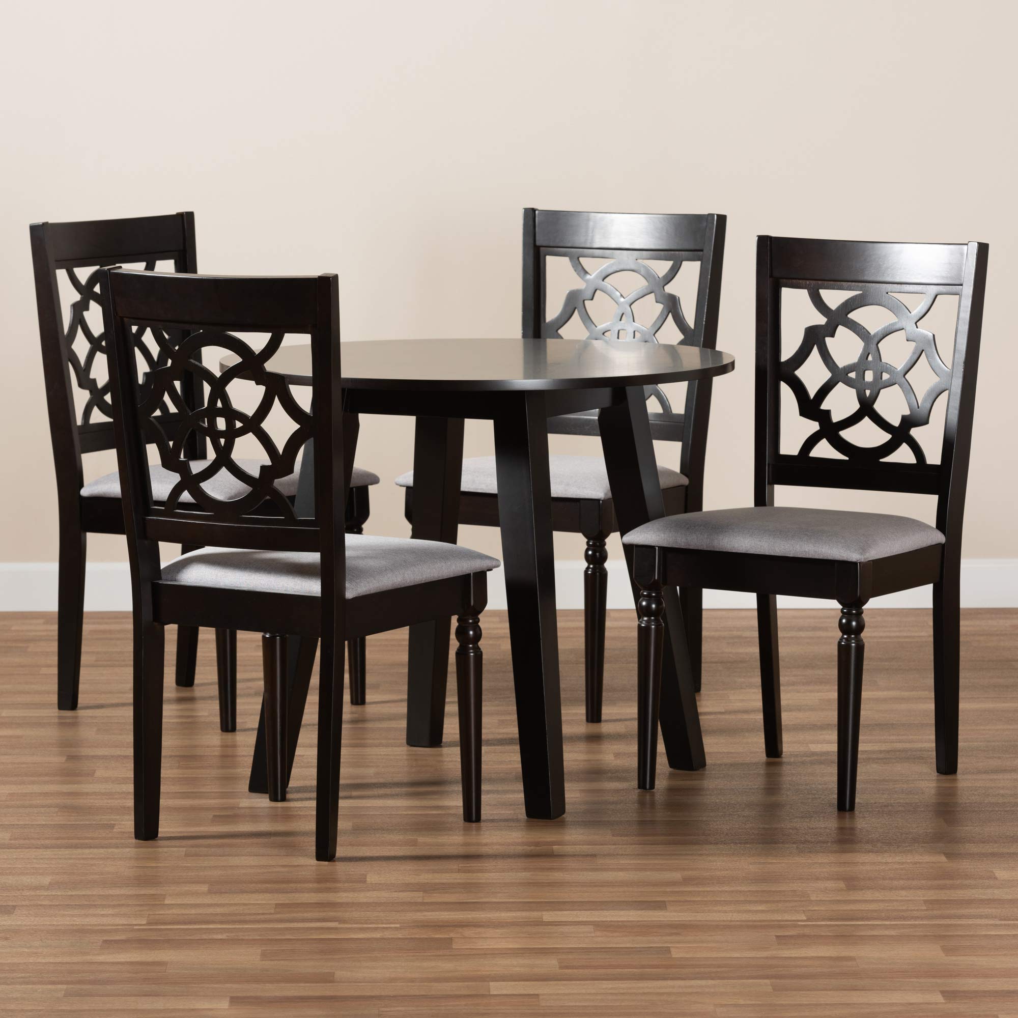 Baxton Studio Modern Dining Table Set with 4 Chairs - Grey & Dark Brown Wood Finish for Kitchen, Dining Room, or Small Space