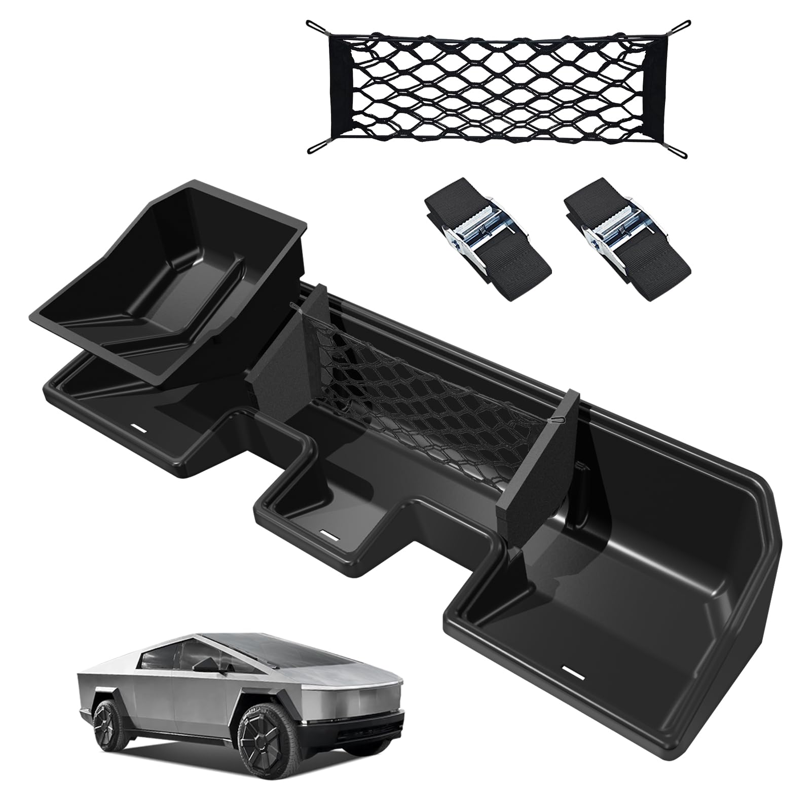 BestEvMod Tesla Cybertruck 2024+ Rear Underseat Storage Organizer - Removable Hidden Storage Box & Tray for Second Row | Perfect for Road Trips, Camping & Vehicle Organization