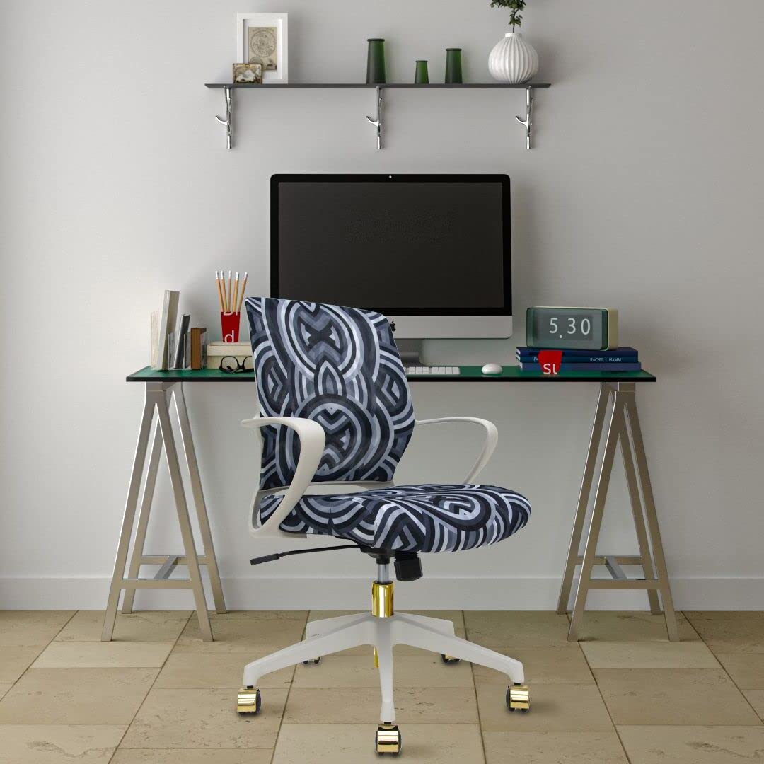 Eurotech Seating Elizabeth Sutton Collection Gramercy Echo Print Task Chair - White Frame with Gold Accents - Ergonomic Home Office Desk Chair for Work & Study - Perfect for Modern Workspaces & Home Offices