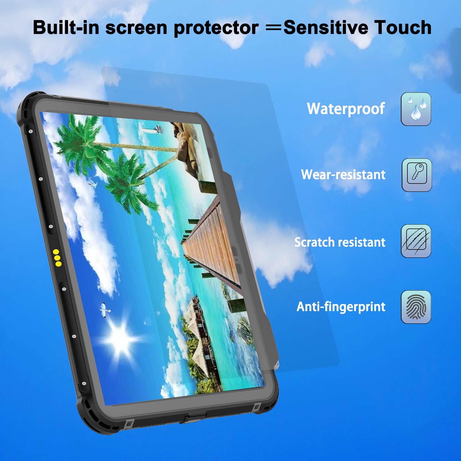 2025 iPad 10th Gen 10.9'' Waterproof & Shockproof Heavy Duty Case - 360° Full Protection with Built-in Screen Protector, Pencil Holder & Kickstand | Compatible with Magic Keyboard | Includes Shoulder Strap | Perfect for Outdoor Adventures, Travel & Daily Use (Black)