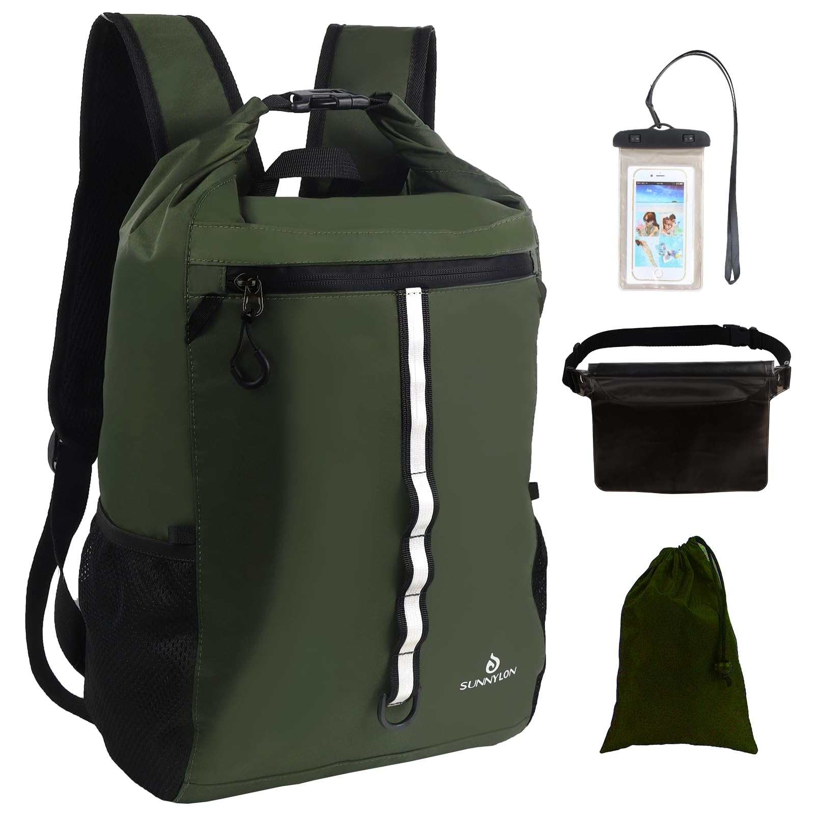 **20L Waterproof Dry Bag Backpack for Kayaking, Beach, Rafting & Camping – Lightweight, Durable with Waist Pouch & Phone Case – Ideal for Outdoor Adventures (Green)**