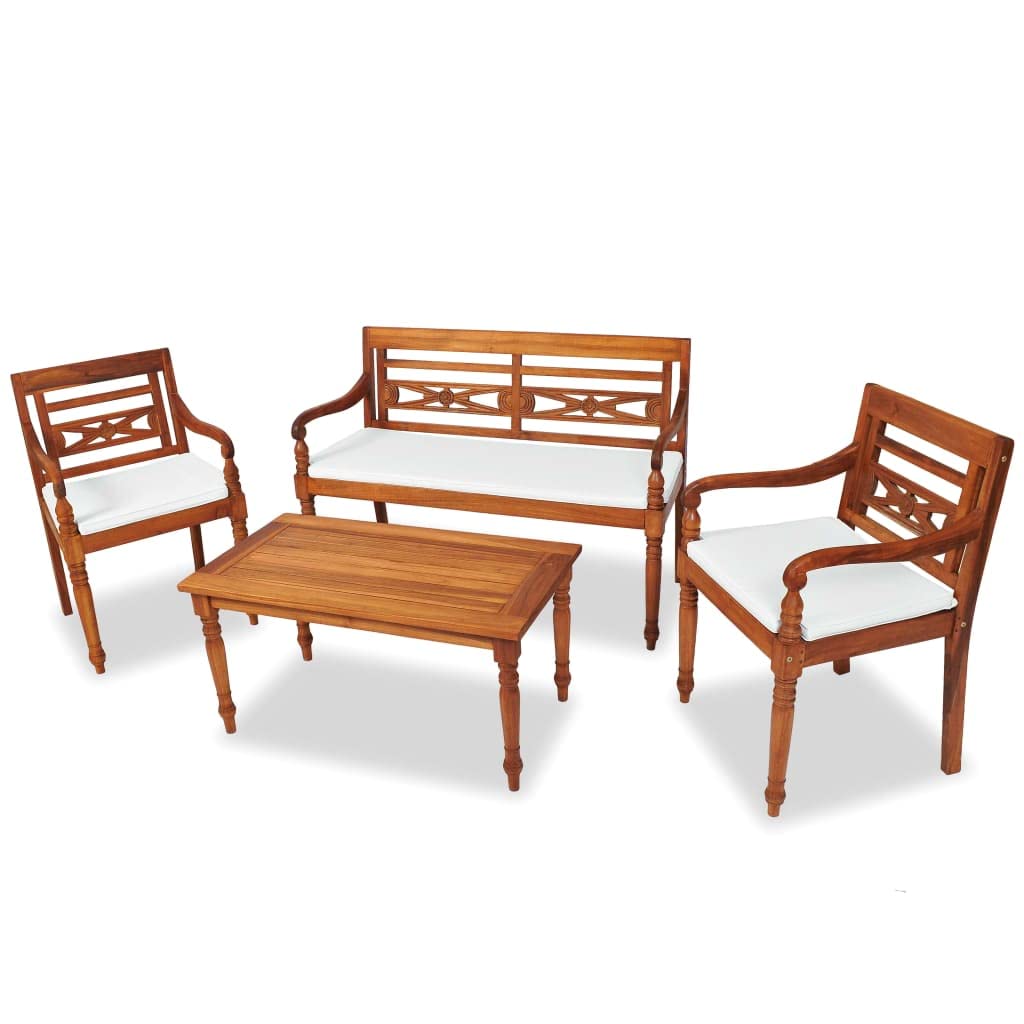 Premium 4-Piece Patio Lounge Set with Cushions - Solid Teak Wood Outdoor Furniture for Garden, Poolside & Backyard Relaxation
