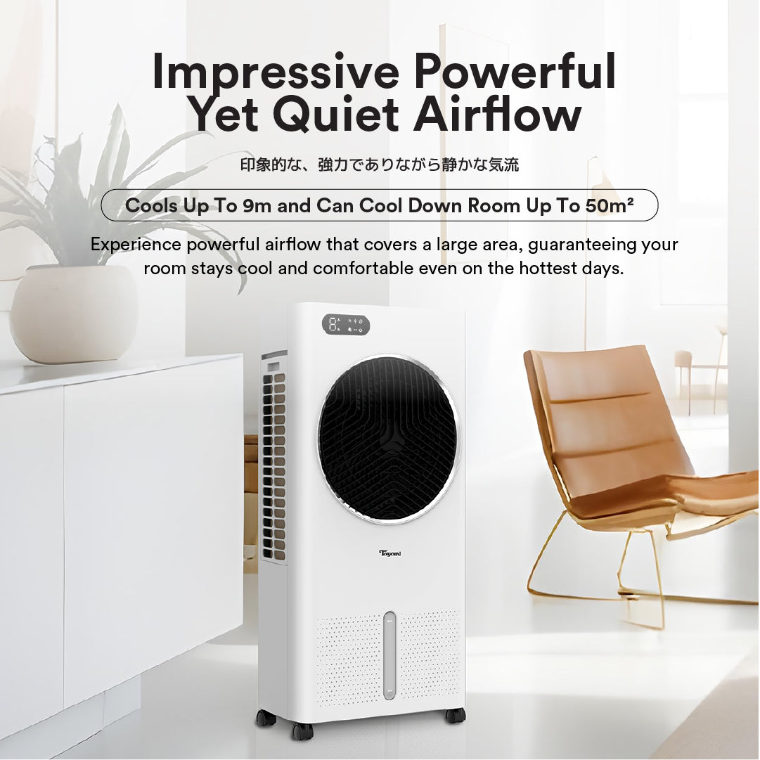TOYOMI AuraBreeze Portable Air Cooler with 3 Speed Settings - Personal Evaporative Cooling Fan for Home, Office & Outdoor Use - Model AC 8868