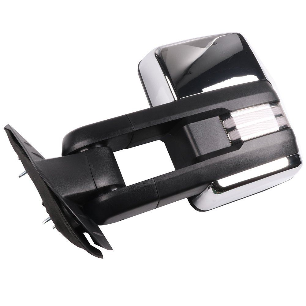 2008-2013 Chevy Silverado & GMC Sierra Towing Mirrors - Power Heated LED Turn Signal Running Lights, Chrome Housing (Left & Right Side) - Perfect for Towing Trailers, Boats & Campers