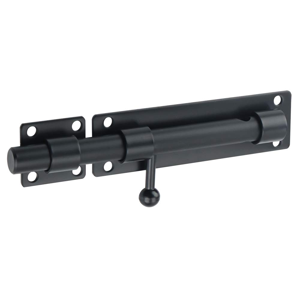 SAYAYO EMS9000-B Black Stainless Steel Door Bolt Lock - 180mm Heavy Duty Gate Latch for Security Gates, Windows & Fences | Weatherproof & Rust-Resistant for Outdoor Use