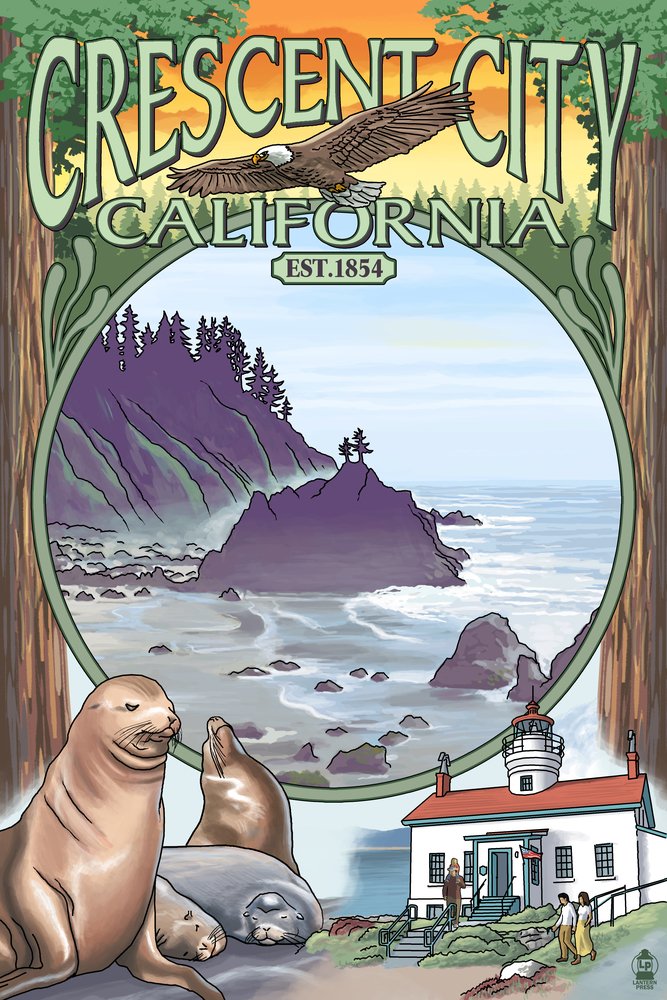 California Crescent City Scenic Metal Wall Art - 16x24 Gallery Quality Aluminum Decor for Home & Office