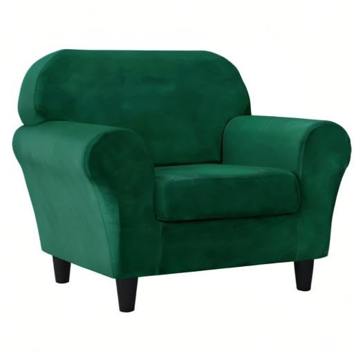 Ultra Soft Velvet Stretch Sofa Slipcover - Pet & Kid Friendly Furniture Protector - Green Small Couch Cover for Living Room, Home Decor & Daily Use