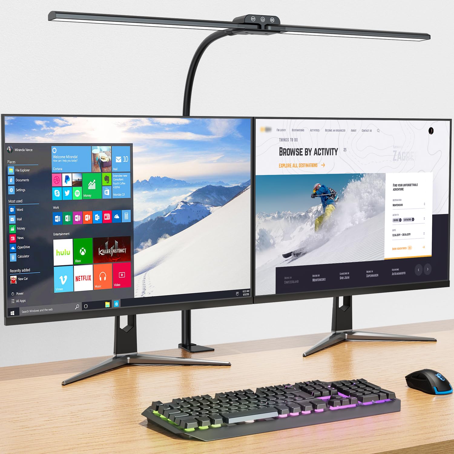 KableRika Dual Head LED Desk Lamp with Clamp - Adjustable Architect Light for Home Office, 4 Brightness Levels & 4 Color Temperatures, Eye-Caring Monitor Lamp for Workbench, Study, Reading & Crafting