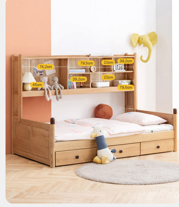 Solid Oak Wood Multi-Function Storage Bed - Queen Size Platform Bed with Underbed Drawers for Small Space Bedroom, Guest Room & Studio Apartments