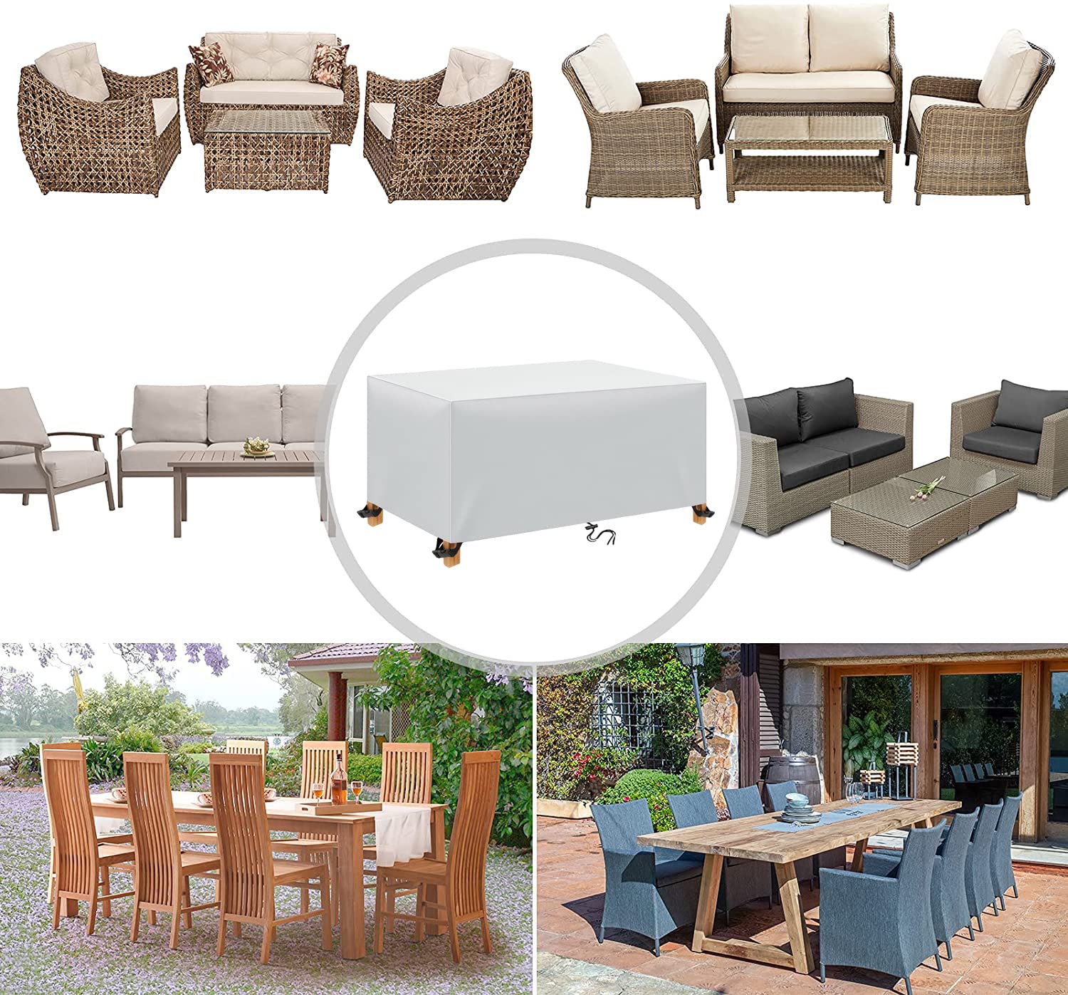 Waterproof 600D Oxford Fabric Patio Furniture Covers - Outdoor Table & Couch Cover for Deck, Lawn, Backyard (50.4