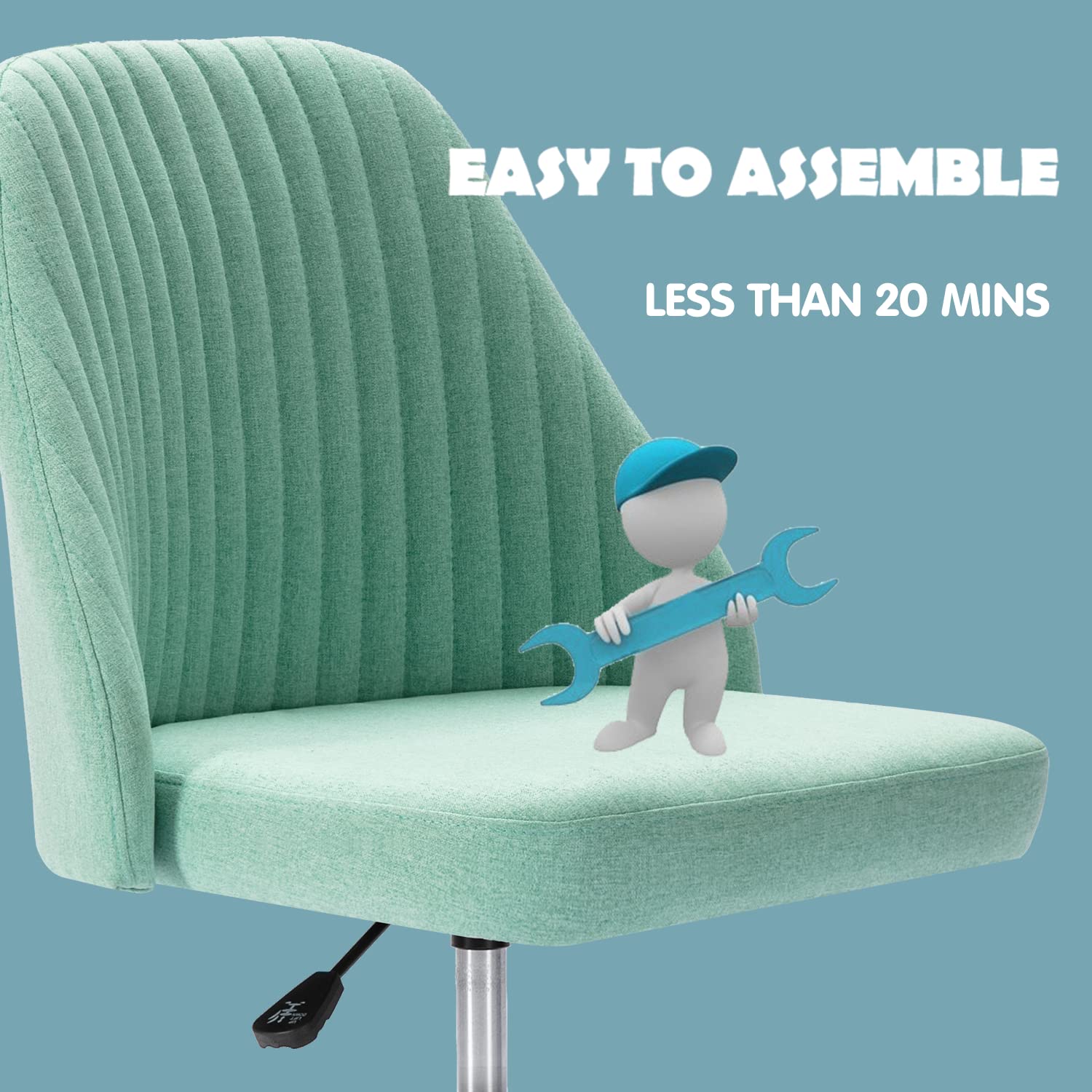 Ergonomic Home Office Desk Chair - Adjustable Low Back Rolling Chair with Wheels, Modern Twill Upholstered Vanity Chair for Bedroom, Classroom & Dressing Room (Green) - Perfect for Remote Work, Online Classes & Makeup Stations