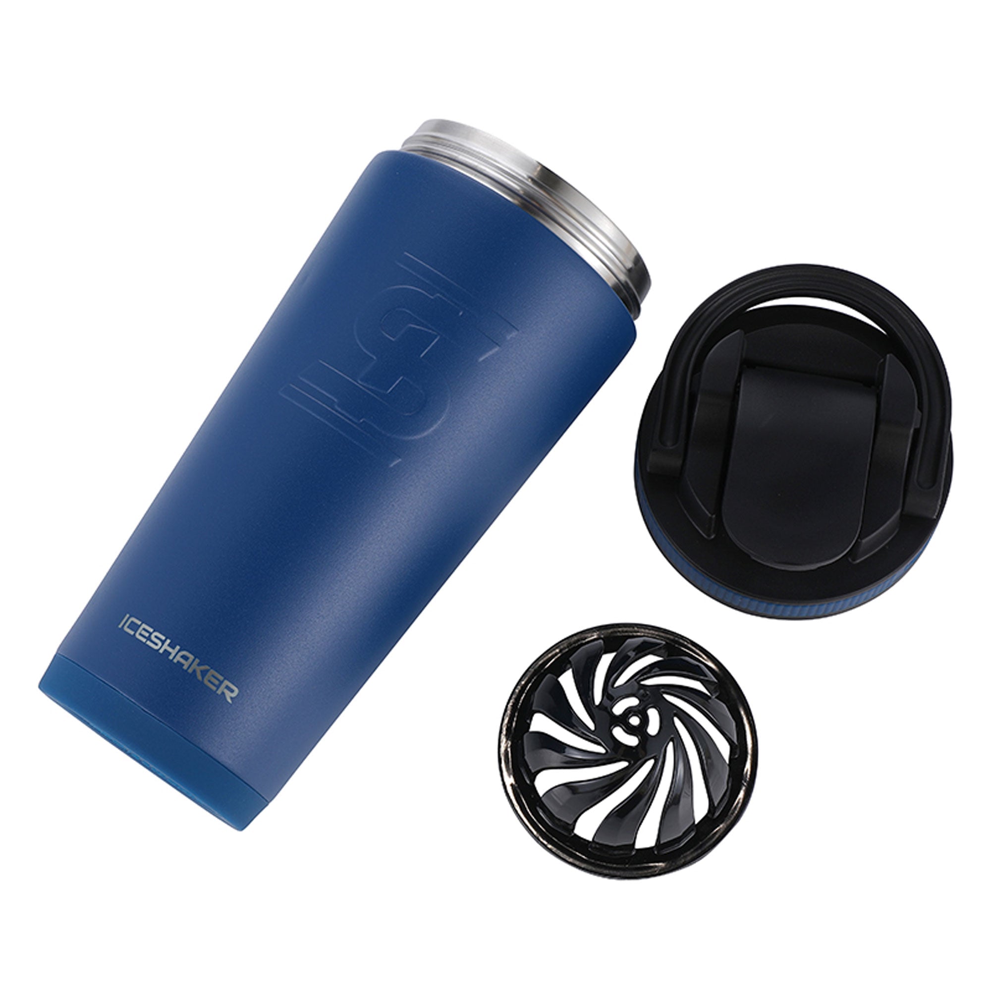 26oz Navy Blue Ice Shaker Bottle - Leak Proof Workout Water Bottle with Time Marker for Gym, Running & Fitness Training - BPA Free Sports Shaker Cup for Protein Drinks & Cold Beverages