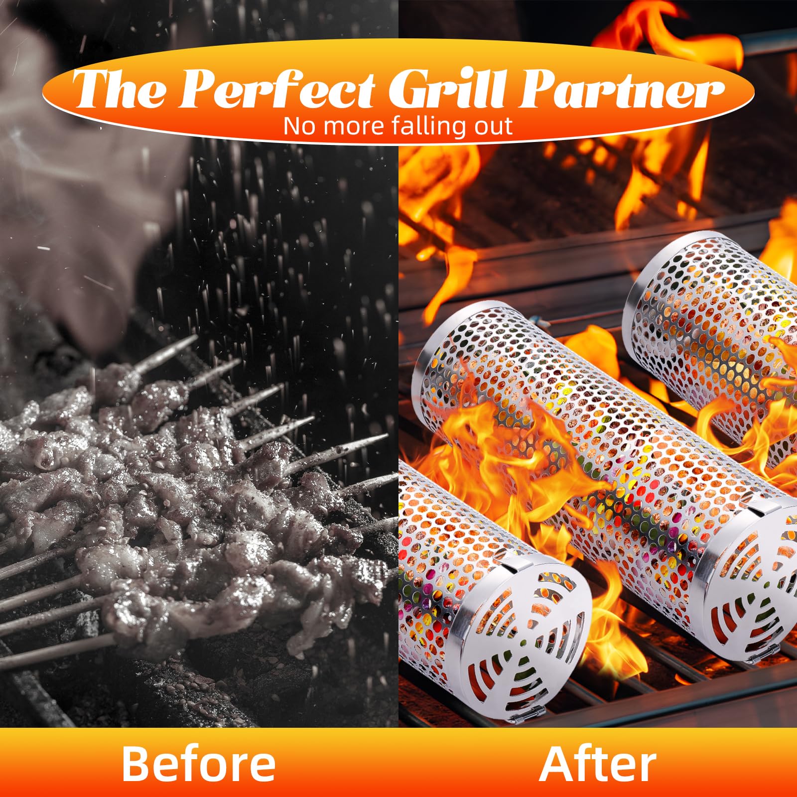 **Stainless Steel Grill Basket for Outdoor Camping & BBQ – Portable Rolling Mesh Grill Accessories for Fish, Meat, Vegetables – Perfect Gift for Men, Dad, Husband – Ideal for Picnics, Backyard Grilling & Tailgating**
