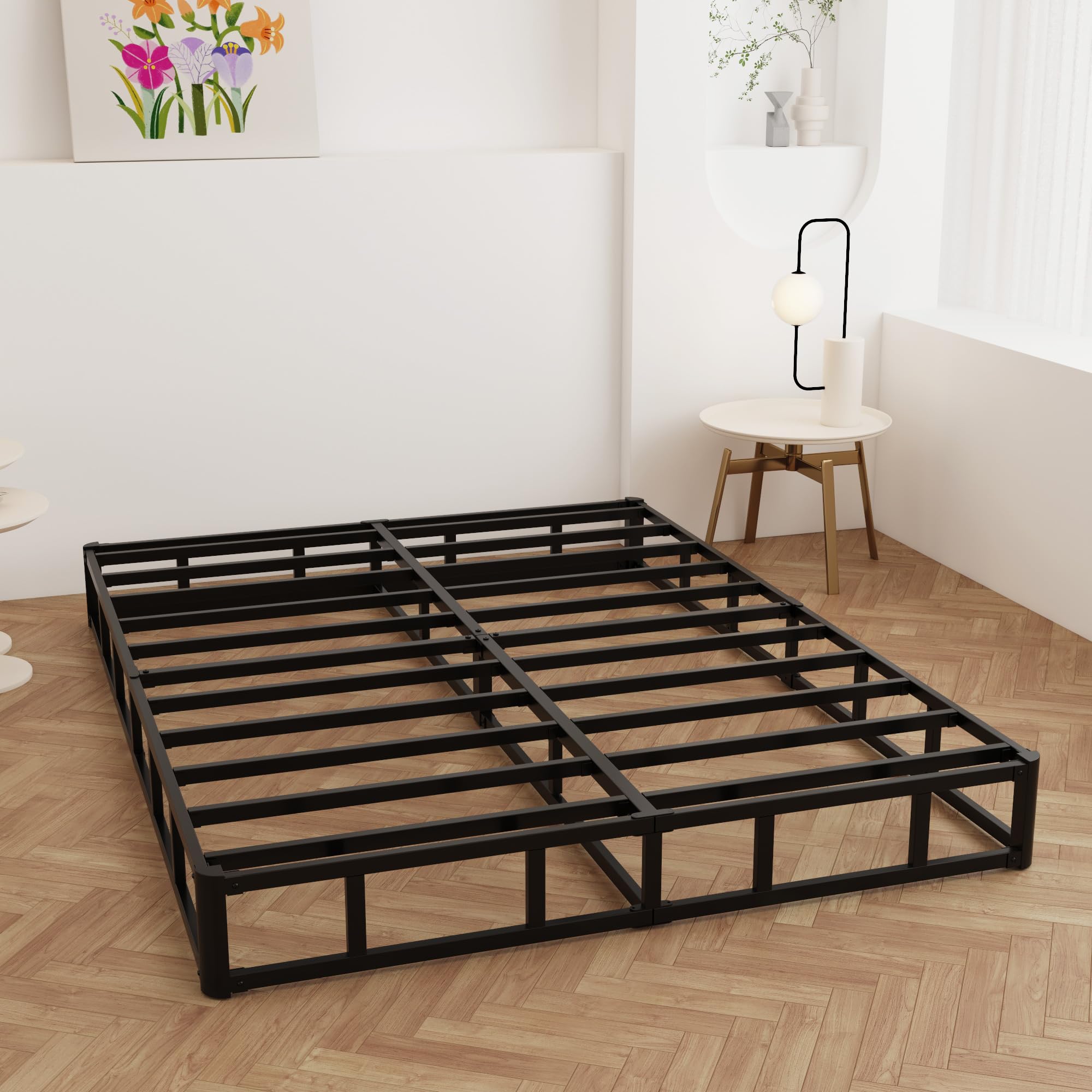 9 Inch Heavy Duty King Box Spring - Metal Bed Base with Fabric Cover, Noise Free Mattress Foundation for Easy Assembly | Perfect for Bedroom, Guest Room & Dorm Use