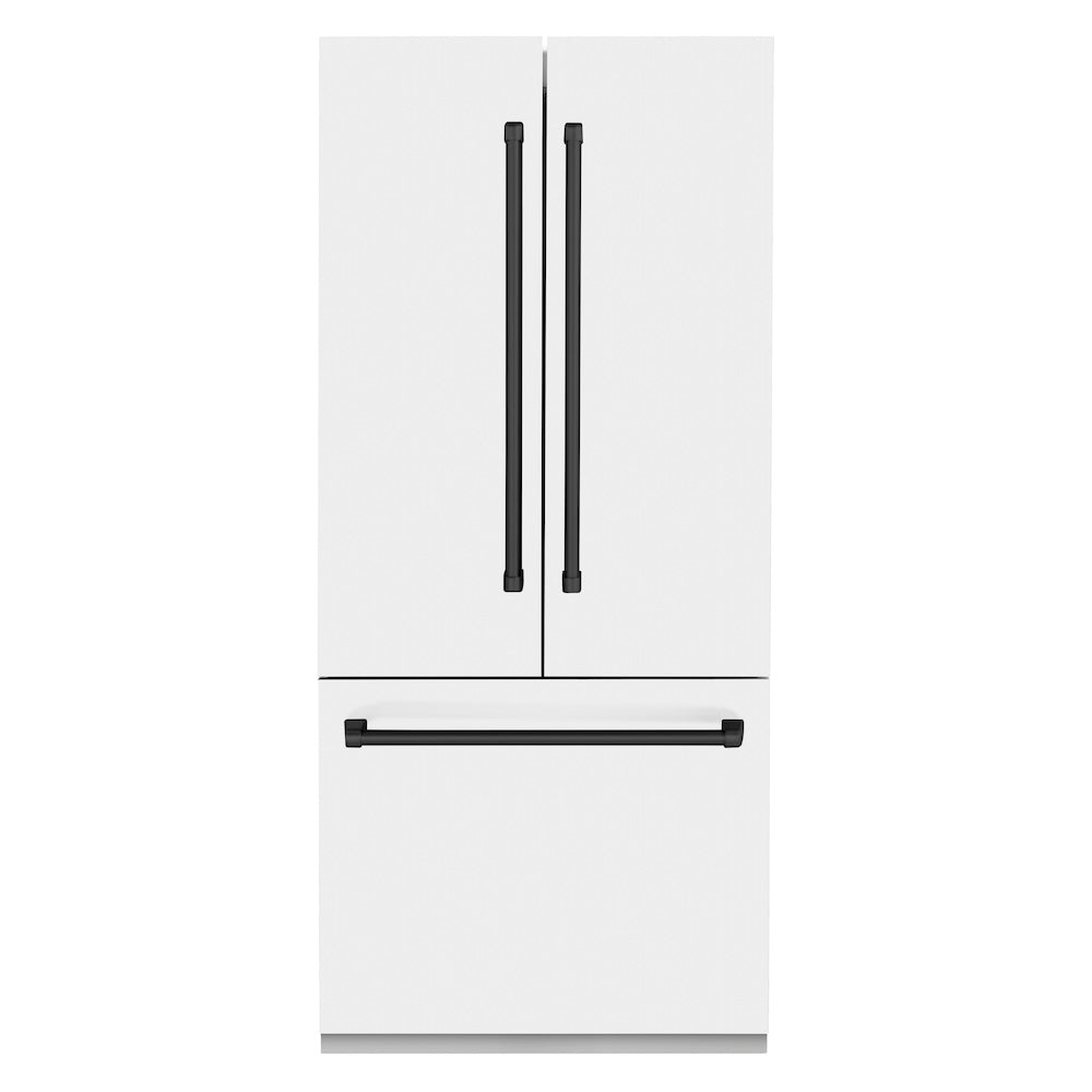 ZLINE Autograph Edition 36 Inch 19.6 cu ft French Door Built-In Bottom Freezer Refrigerator with Water Dispenser & Ice Maker - White Matte with Matte Black Accents (RBIVZ WM 36 MB) | Premium Kitchen Appliance for Modern Homes & Restaurants