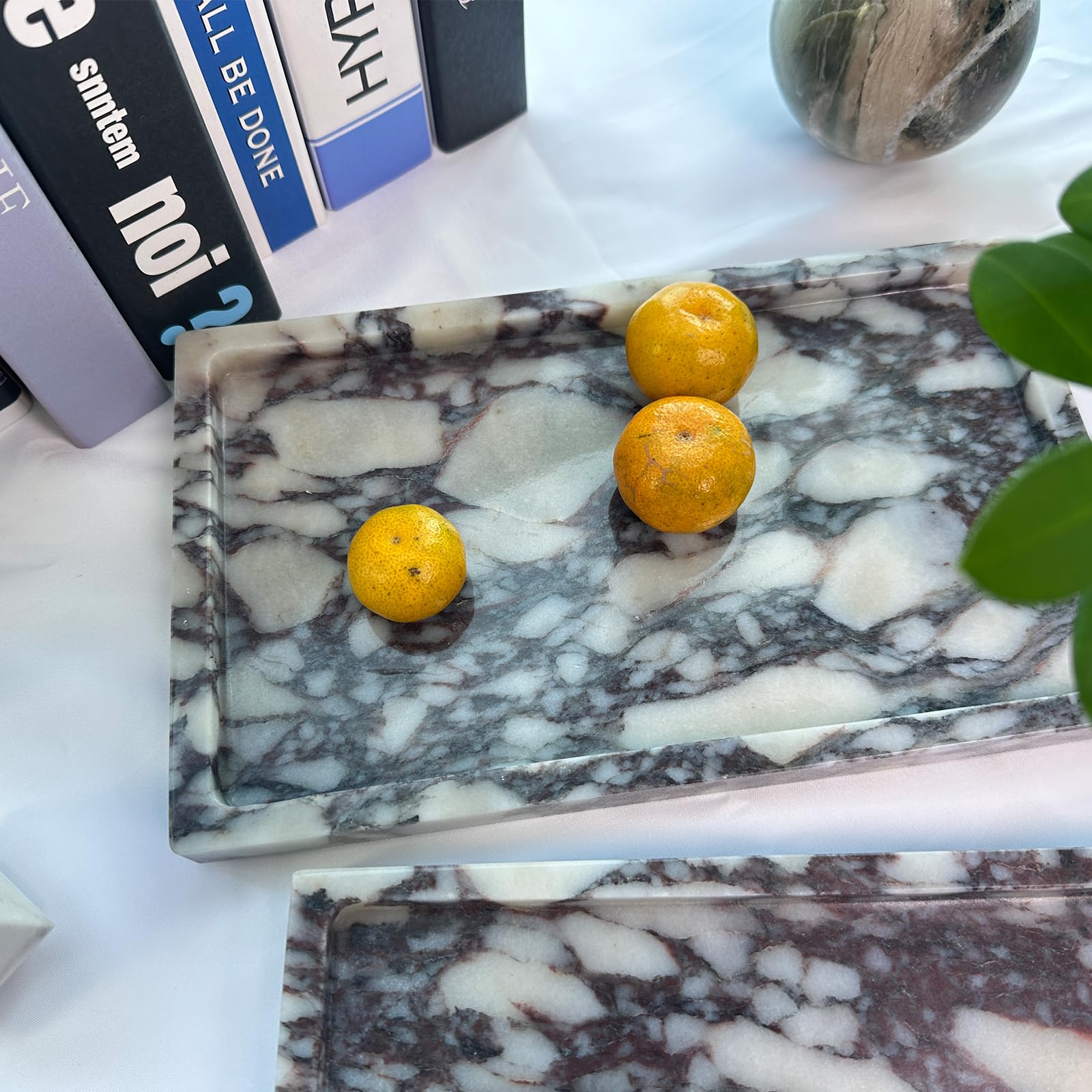 10x6 Inch Natural Calacatta Viola Marble Vanity Tray - Genuine Marble Bathroom Organizer for Jewelry, Perfume & Cosmetics - Perfect for Dresser, Nightstand or Kitchen Countertop Decor