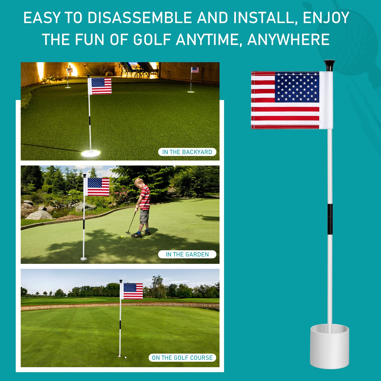 Premium 6-Pack Golf Pin Flags with Hole Cup Set - 6