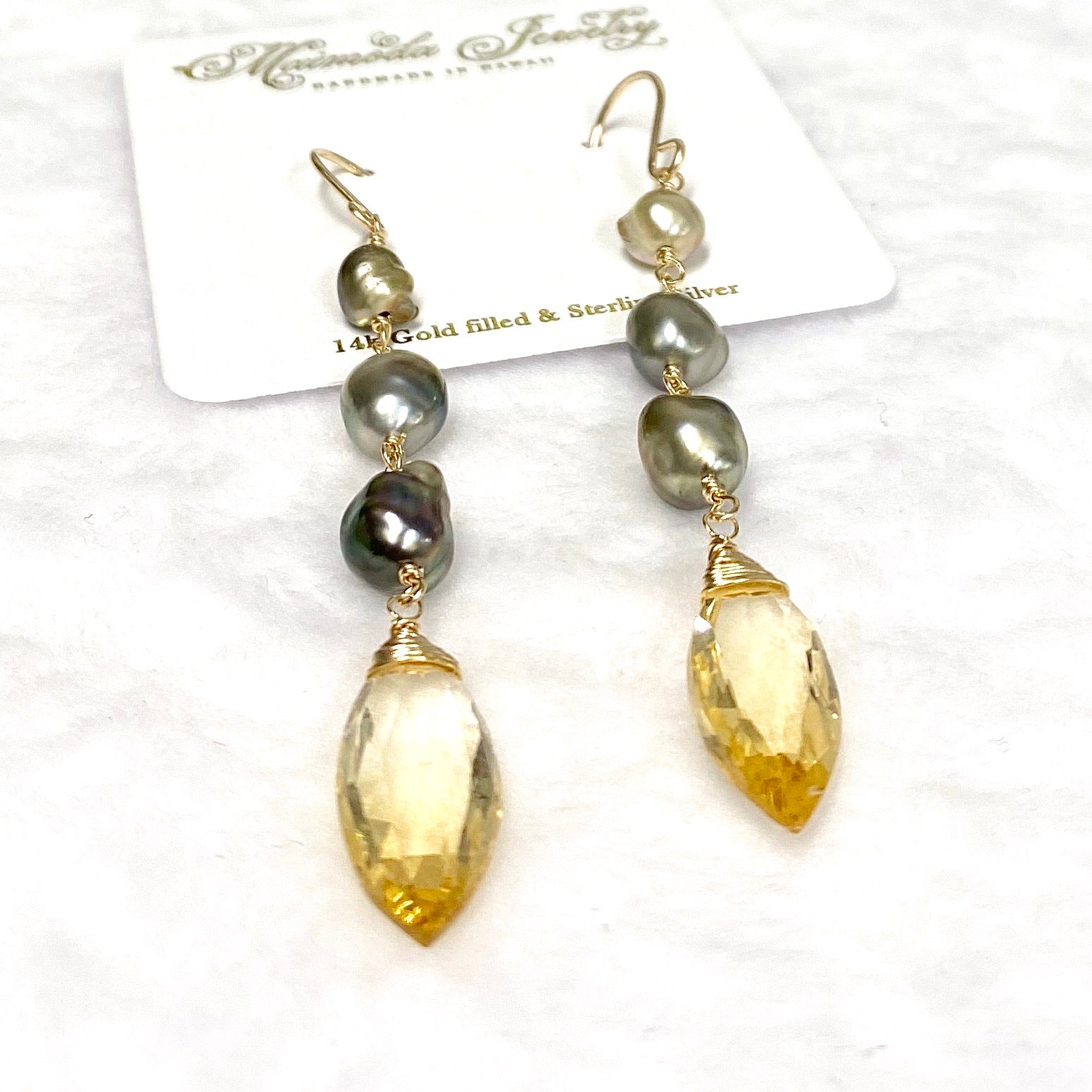 Exquisite Keshi Tahitian Pearl & Citrine Earrings – Handmade Jewelry for Women – Perfect for Weddings, Parties & Special Occasions