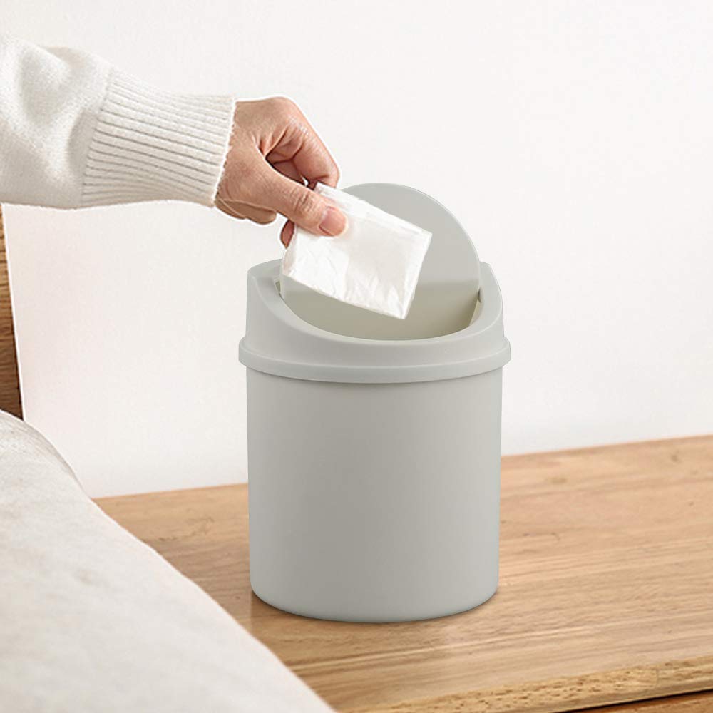 2 Liter Mini Desktop Trash Can with Swing Lid - Small Waste Bin for Office, Home, Bedroom (White) | Perfect for Desks, Bathrooms, and Small Spaces