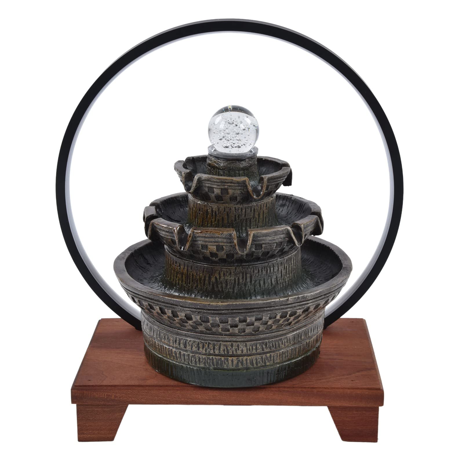 Low Noise Tabletop Waterfall Fountain - Eco-Friendly Resin Desktop Ornament with Circulating Water Pump (US Standard Plug) | Perfect for Bedroom, Office, and Home Decor Relaxation