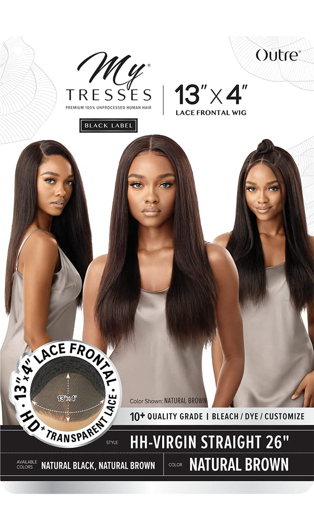 My Tresses Black Label Premium Unprocessed 100% Human Hair 13x4 HD Lace Frontal Wig - Virgin Straight 26 Inch Natural Black | Perfect for Daily Wear, Special Occasions & Protective Styling