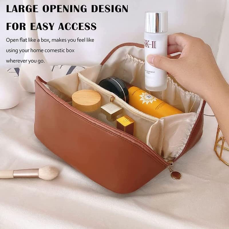 Large Capacity Waterproof PU Leather Makeup Bag for Women - Travel Cosmetic Organizer, Portable Toiletry Bag for Makeup Brushes & Cosmetics - Perfect for Travel, Gym & Daily Use